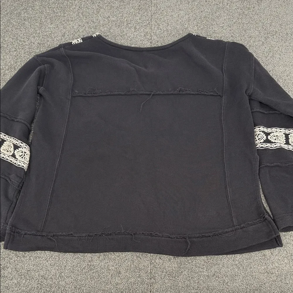 Free People Top Wm Medium Santa Maria Pullover Black Antique Terry Bell Sleeves
